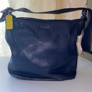Navy Blue Perforated Leather Coach Bag!